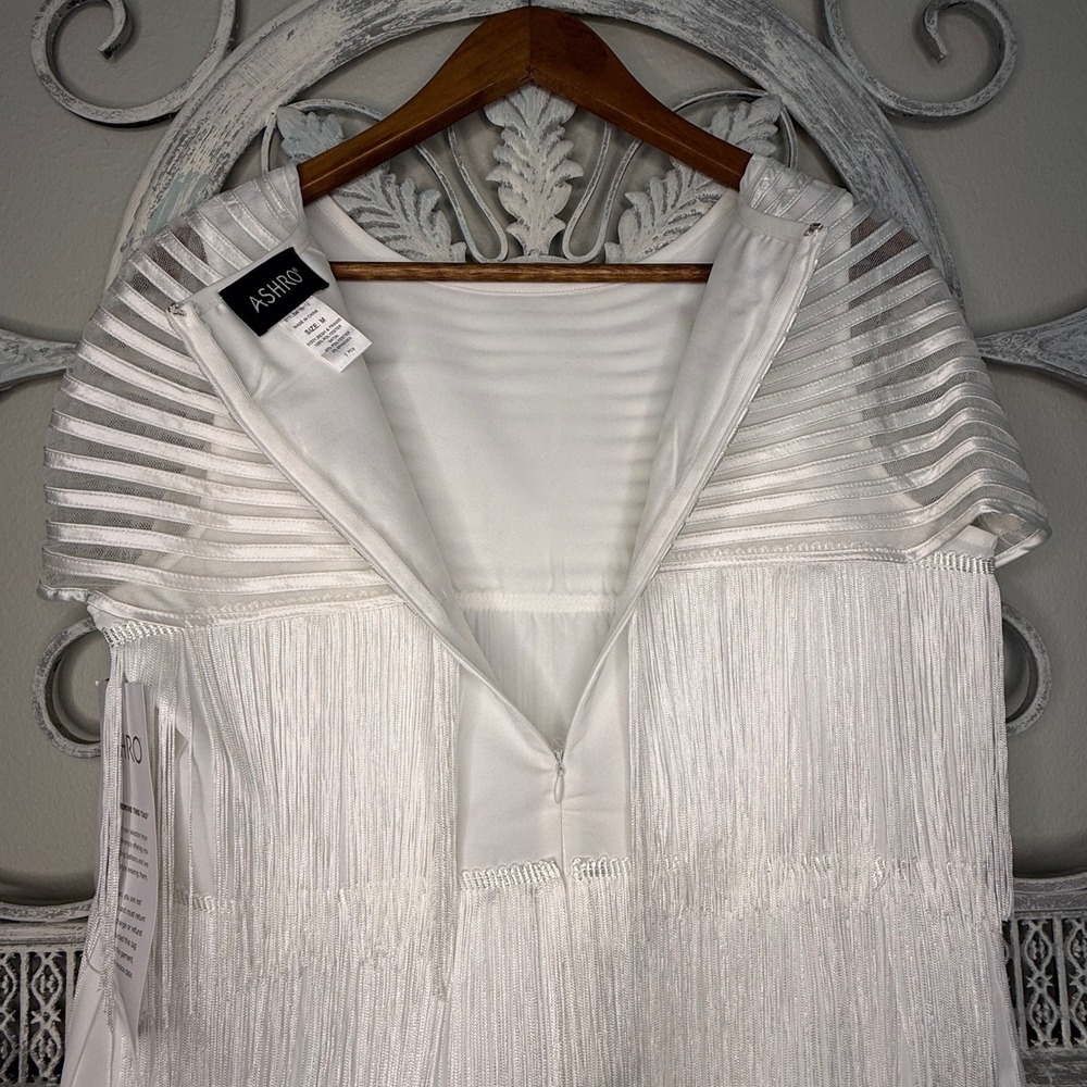 Ashro White Fringe 2 Piece Pant Set Mesh Top Wide Leg Pants Style Womens Size M - Picture 14 of 16